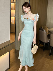 Elegant Ball Dress Delicate French Pearl O-neck Flowers Ruffles Fishtail Robe Birthday Party Banquet Vestidos Mujer Aiertu