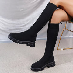 Aiertu Woman Sock Boots Heels Over The Knee Botas Feminina Woman Long Elastic Botines autumn Winter New Brand Knitting Plush Aiertu