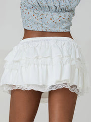 AIERTU - Womens y2k Kawaii Harajuku Layered Mini Skirt Lace Trim Low Waist A-Line Tiered Ruffle Skirt Casual Summer Skirts Streetwear Aiertu