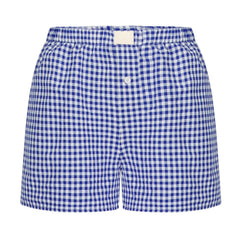 Aiertu Gingham Boxer Shorts for Women Teen-girls Elastic Waistband Pull-on Red Blue Plaid Shorts Outfit Casual Lounge Summer Shorts Aiertu