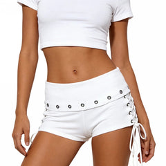 AIERTU - Women's Summer Side Bandage Shorts Solid Color Slim Elastic Fold Waistband Streetwear Hot Shorts Aiertu