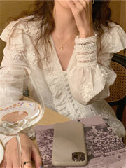 Spring Shirt Female Womens Blouse Summer Women Blouses Fall Maxi Blusas White Elegant Vintage Long Sleeve Cotton Oversize Loose Aiertu