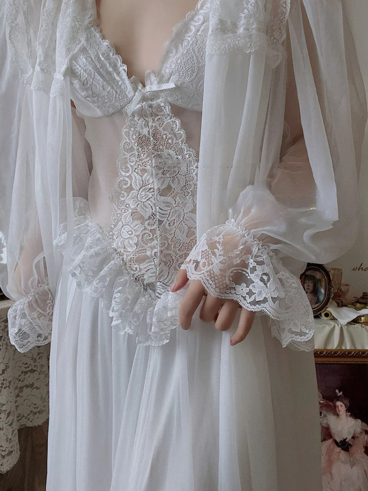 Aiertu Autumn White Fairy Vintage Sweet Dress Women Mesh Lace Sexy Casual Korean Dress Female Patchwork Designer Princess Dresses Aiertu