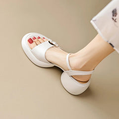 Aiertu Summer Woman Sandals Split Leather Shoes for Women Round Toe High Heel Shoes Open Toe Chunky Heel Sandals Casual Platform Shoes Aiertu