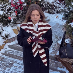 AIERTU - Women Striped Knit Triangle Scarf Crossover Design Contrast Color Stripe Scarves Soft Warm Wrap Shawl Winter Fashion Neck Cover Aiertu