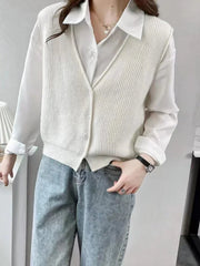 Aiertu New Casual Vertical Striped Simple Knitted Vest Women's Sleeveless Top V-neck Short Knitted Vest Cardigan Jacket Women Sweater Aiertu
