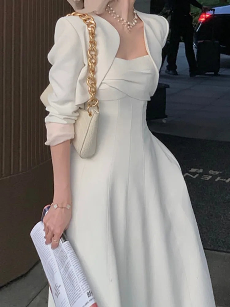 Aiertu Women Summer Elegant Casual Midi White Dress Spaghetti Strap Vintage A-Line Fashion Party Vestidos Femme Prom Robe Clothes New Aiertu