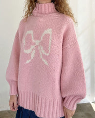 Aiertu Bow Sweater Casual Sweater Streetwear Sweater Knitted Sweater Painting Anime Demon Hip Hop Knitted Graphic Vintage Pullover Aiertu