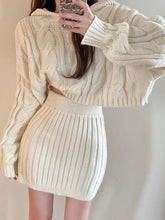 Women Sweater and Skirts Sets Knitted Hooded And Elastic Waist Bodycon Skirt Sets For Women 2024 Autumn Winter Aiertu