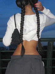 Aiertu FALL OUTFITS Y2K Aesthetic Vintage Basic Zip Up White Cropped Hoodies 2000s Fashion Big Pockets Front Hooded Long Sleeve Sweats Cute aiertu