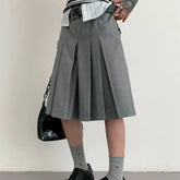 AIERTU - Summer New Gray Pleated Skirt Versatile Casual Five-point Pants Women Aiertu