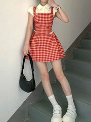 Aiertu Y2k Coquette Kawaii Cute Plaid Shirt Dress Women Preppy Style Sweet Girls Short Party Dresses 2024 Summer Fashion Aiertu