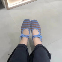 AIERTU - Spring Summer Women's Plaid Mesh Mary Jane Shoes Round Toe Slip on Ballet Flats Breathable Casual Shoes for Daily Party Aiertu