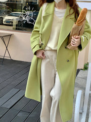 Aiertu Korean Style Fall And Winter Double Breasted Long 100% Wool Coats Women Handmade Suit Collar Loose Lace Up Woolen Jackets Aiertu