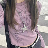 Aiertu Harajuku Y2k Vintage T-shirts Women Gothic Long Sleeve Grunge Retro Print T-shirts Slim Up Streetwear Casual Crop Tops Aiertu