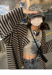 Aiertu Sweatshirts Women Striped Chic Loose All-match Design Summer Simple Daily Retro Students Tender Sun-proof Classic Korean Style Aiertu