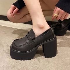 Aiertu High Heels Loafers Women Shoes Retro Chunky Heels Pumps Woman Uniform College Platform Mary Jane Shoes Ladies fashion Aiertu