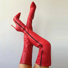 12 Autumn/Winter Women's Boots Pointed Side Zipper Slim High Heels Large Over Knee Boots Women's Boots Platform Boots Womens Shoes Aiertu