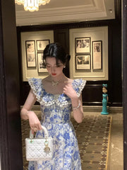 Aiertu Elegant Korean Fairy Long Dress Women Sexy Ruffles Party Slip Floral Dress Korean Style Summer Dress Female 2024 Casual Fashion Aiertu