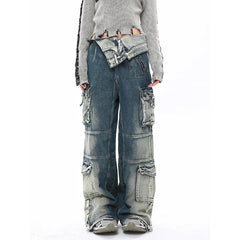 Aiertu Blue Jeans Women Streetwear Fashion Y2K High Waist American Wide Leg Pants Denim Female Pants Autumn Straight Trousers Aiertu