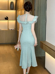 Elegant Ball Dress Delicate French Pearl O-neck Flowers Ruffles Fishtail Robe Birthday Party Banquet Vestidos Mujer Aiertu