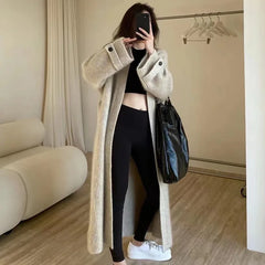 Autumn Winter Women Button Long Sleeve Knitted Long Cardigan Coats Lady Baggy Knitwear Sweater Aiertu