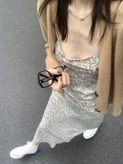 Aiertu Elegant Sexy Floral Slip Dress Women Sweet Slim Korean Style Party Dress Female 2024 Summer Casual Evening Holiday Beach Dress Aiertu