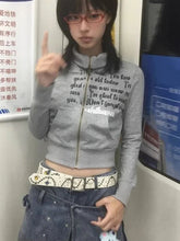 Aiertu Vintgae American Retro Letter Print Zipper Hoodie 2024 Spring Fashion Y2k Japanese Harajuku Cropped Sweatshirt Women Aiertu