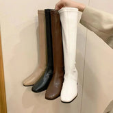 Aiertu Fashion Women Black Block High Heels Long Boots New Winter Warm Knee High Boots Soft Leather Thigh High Boots Shoes Aiertu