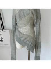 Aiertu Women's Pullover Knitted Torn Sweater Harajuku Long Sleeve Knit Jumper Sweaters Korean Y2k 2000s 90s Aesthetic Vintage Clothes Aiertu