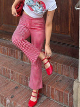 Aiertu Women Red Gingham Straight Leg Flare Pants High Waist Plaid Checkerboard Printed Y2k Vintage Trousers Summer Streetwear Aiertu