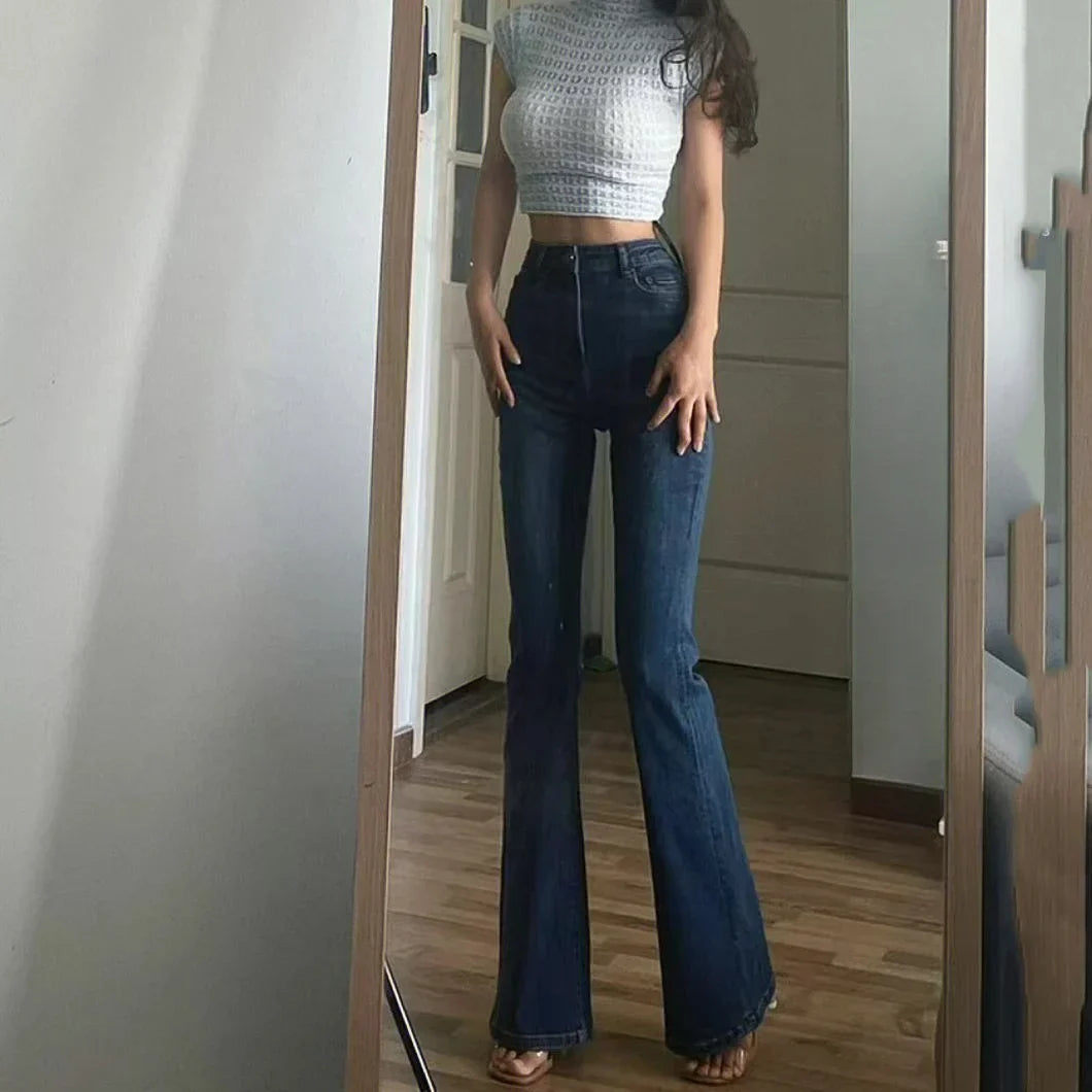 Aiertu Skinny Trousers Bell Bottom Slim Fit Womens Jeans Flared Pants for Women High Waist Shot with Pockets Flare Blue Summer Cowboy R aiertu