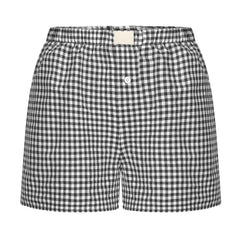 Aiertu Gingham Boxer Shorts for Women Teen-girls Elastic Waistband Pull-on Red Blue Plaid Shorts Outfit Casual Lounge Summer Shorts Aiertu