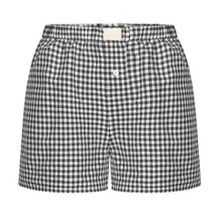 Aiertu Gingham Boxer Shorts for Women Teen-girls Elastic Waistband Pull-on Red Blue Plaid Shorts Outfit Casual Lounge Summer Shorts Aiertu