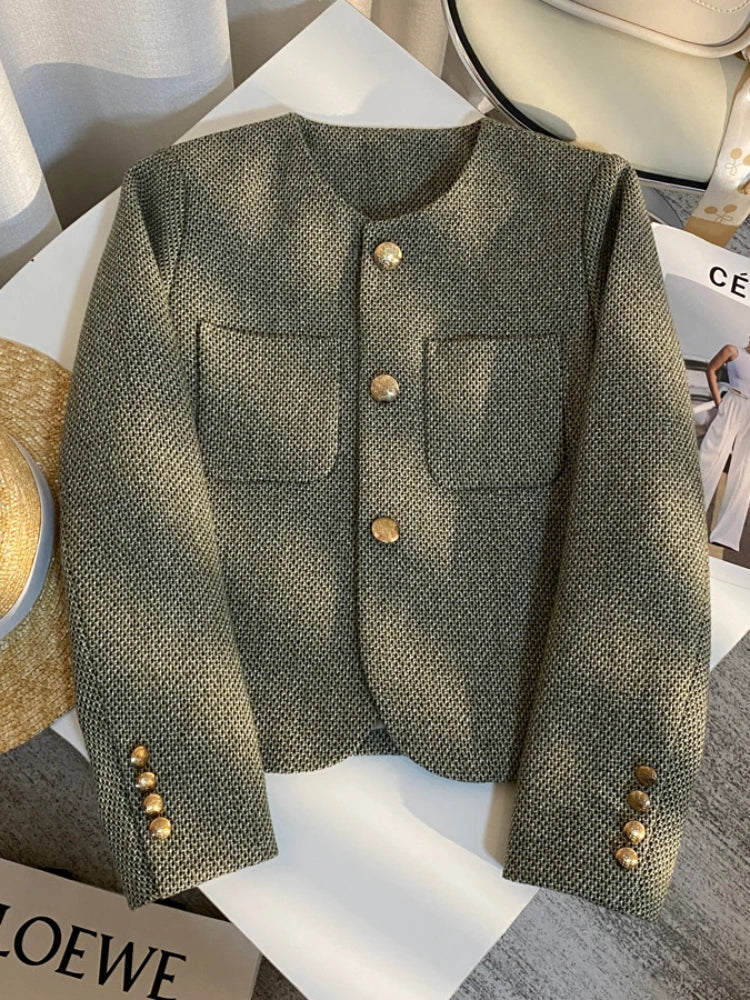 Aiertu Spring Autumn Women's Suit New Single Breasted Small Fragrance Green Suit Jacket Lady Blazer All-match Casual Coat Tops Aiertu