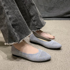 Aiertu Pointed Toe Flat Shoes Women Solid Color Knitted Slip on Shoes Casual Breathable Ballet Flats Women Comfort Ladies Shoes Aiertu