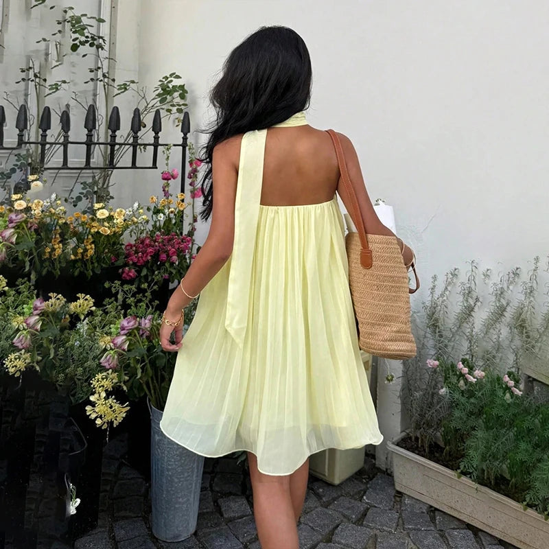 AIERTU - Elegant Sexy Backless Chiffon Dress for Women Strapless Elastic Ruched Fluffy A-line Party Prom Evening Holiday Mini Dress Aiertu