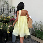 AIERTU - Elegant Sexy Backless Chiffon Dress for Women Strapless Elastic Ruched Fluffy A-line Party Prom Evening Holiday Mini Dress Aiertu