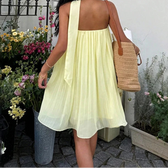 AIERTU - Elegant Sexy Backless Chiffon Dress for Women Strapless Elastic Ruched Fluffy A-line Party Prom Evening Holiday Mini Dress Aiertu