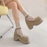 AIERTU - Elegant Solid Color Shallow Mouth Thick Soled Single Shoes for Women Autumn Fashion Versatile Comfortable Chunky Mary Jane Aiertu