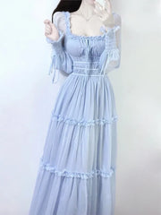 Aiertu New Elegant Chic Women Fashion A-Line Summer Party Dress Long Sleeve Vintage Solid Chic Prom Birthday Vestidos Female Clothes Aiertu