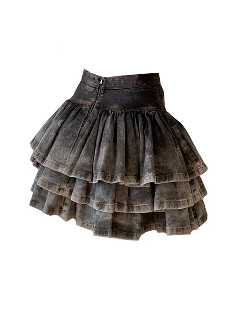 Aiertu Streetwear Vintage Short Denim Skirt Women Harajuku Y2k E-girl High Waist Mini Skirt Gothic Punk Loose Cake Skirts New Design Aiertu