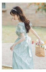 Aiertu Vintage Elegant Sweet Long Dress Women Hollow Out Designer Korean Style Slim Dress Female 2024 Summer Lace-up Casual Party Dress Aiertu