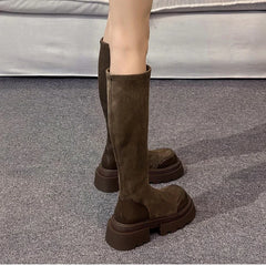 Vintage Stretch Women Knee High Boots Fashion Slip On Shoes Autumn Winter Thick Heel Ladies Morder Long Booties Aiertu