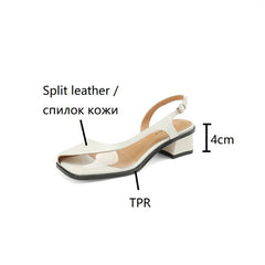 Aiertu NEW Summer Women Sandals Square Toe Chunky Heel Shoes Split Leather Shoes for Women Mixed Colors PVC Low Heel Designer Sandals Aiertu