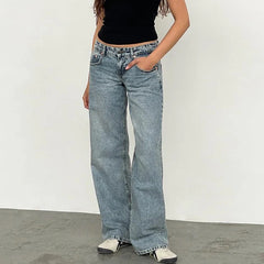 Aiertu Women Y2K Wide Leg Denim Pants Baggy Low Waist Boyfriend Jeans Casual Vintage Loose Fit Jeans Trousers Cyber Grunge Streetwear Aiertu