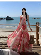 Aiertu Women Pink Floral Ruffles Slip Dress Summer Printed Festival Long Dresses Backless Slim Elegant Evening Party Sundress Boho Aiertu