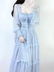 Aiertu New Elegant Chic Women Fashion A-Line Summer Party Dress Long Sleeve Vintage Solid Chic Prom Birthday Vestidos Female Clothes Aiertu
