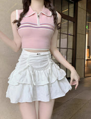 Aiertu French Style White Mini Skirts Holiday Casual Kawaii High Waist A-line Skirt Sweet Girl Kpop Y2k Skirt for Women Summer Aiertu