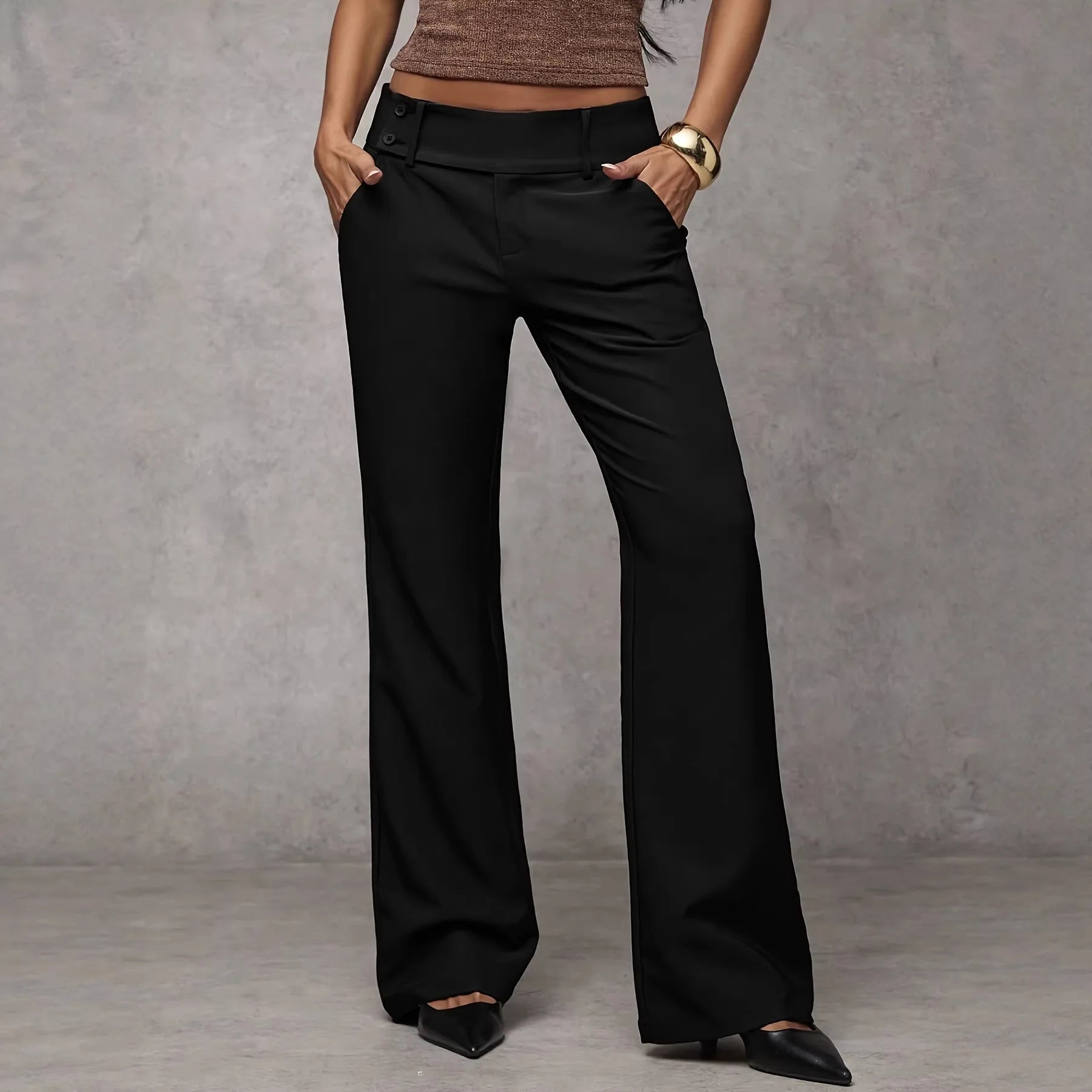 AIERTU - High Waist Wide Leg Pants Women's Casual Long Trousers Draping Slimming Elegant Commuter Style Fashionable Women's Trousers Aiertu